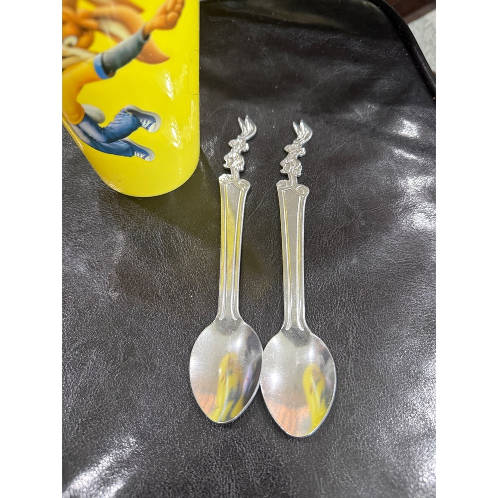 Vintage Nestle Nesquik Yellow Plastic Cup and 2 Bunny‎ Metal Spoons Set Promo